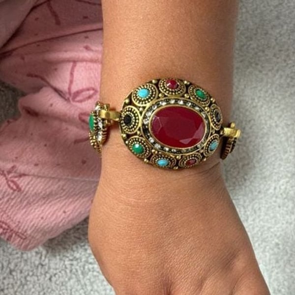 Vintage Turkish Style Bohemian Antique Gold Multicolored Gemstone Bracelet