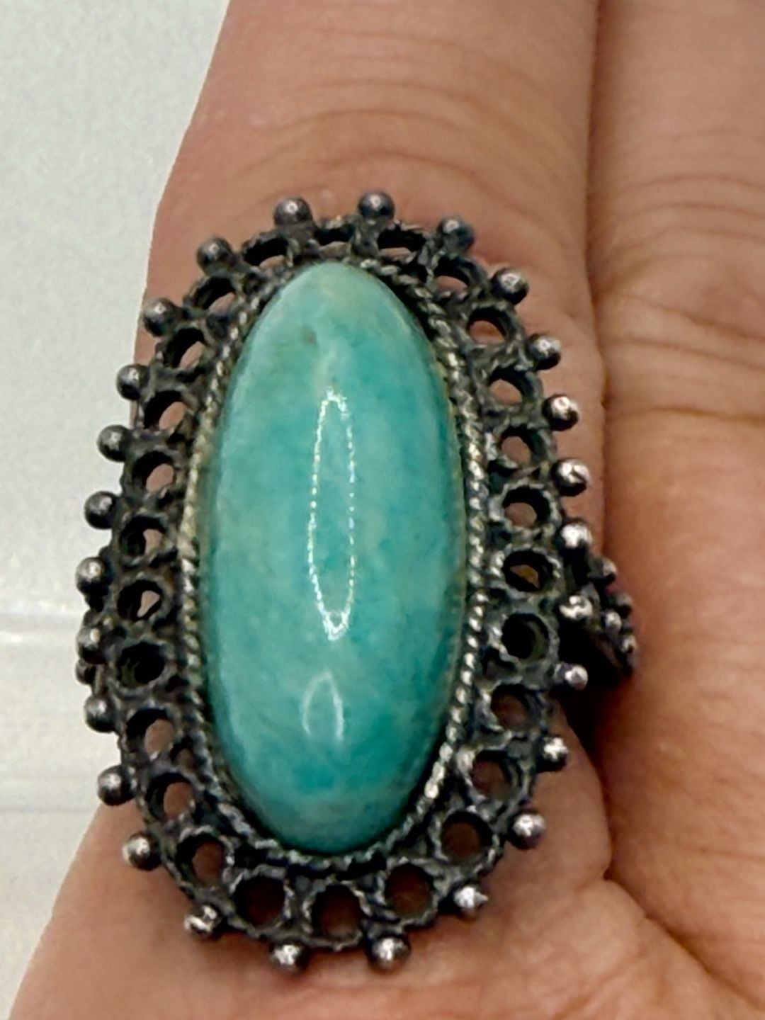 Mikkelborg Sterling Silver plated Amazonite Ring Size 7 7