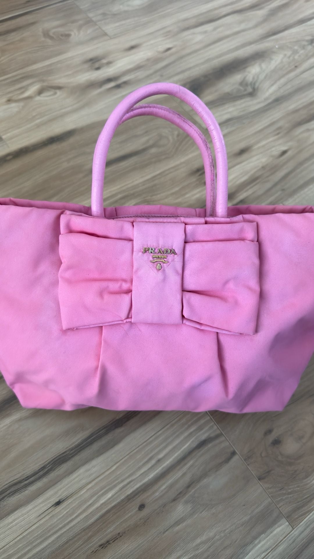 Prada Tessuto Nylon Bow Tote Bag Pink 2