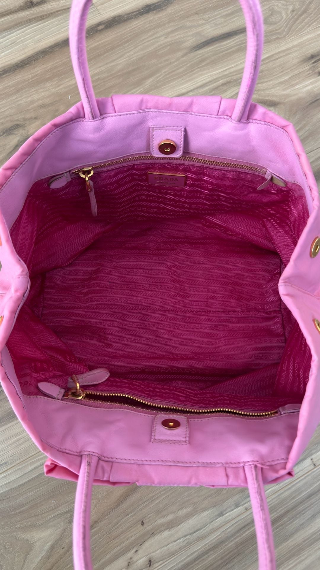Prada Tessuto Nylon Bow Tote Bag Pink 7