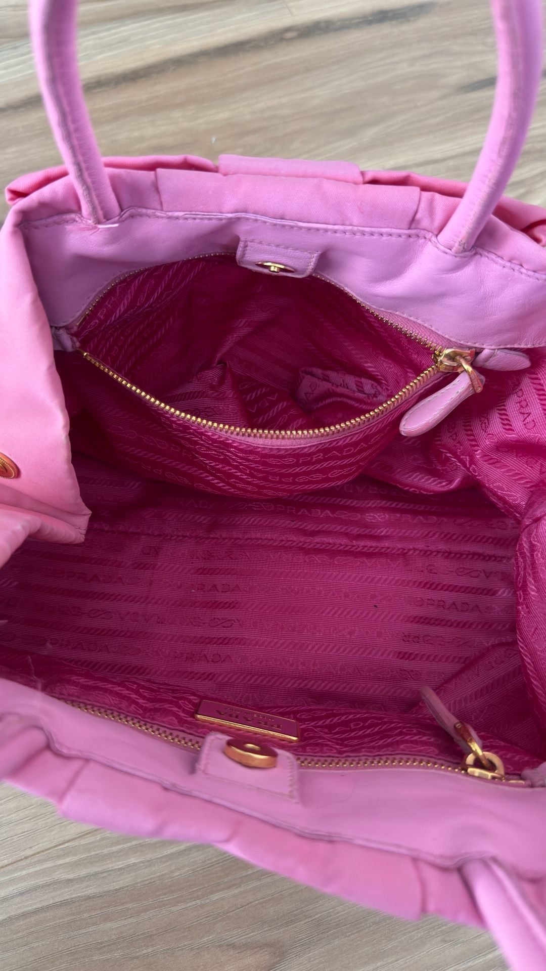 Prada Tessuto Nylon Bow Tote Bag Pink 12