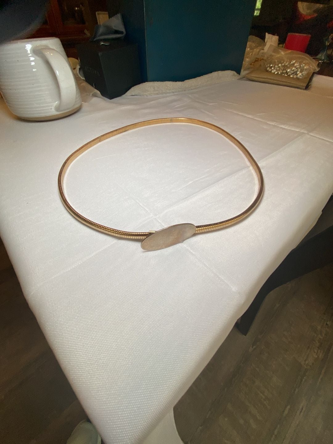 Vintage Gold Tone Metal Stretch Snake Chain Belt Oval Buckle 1
