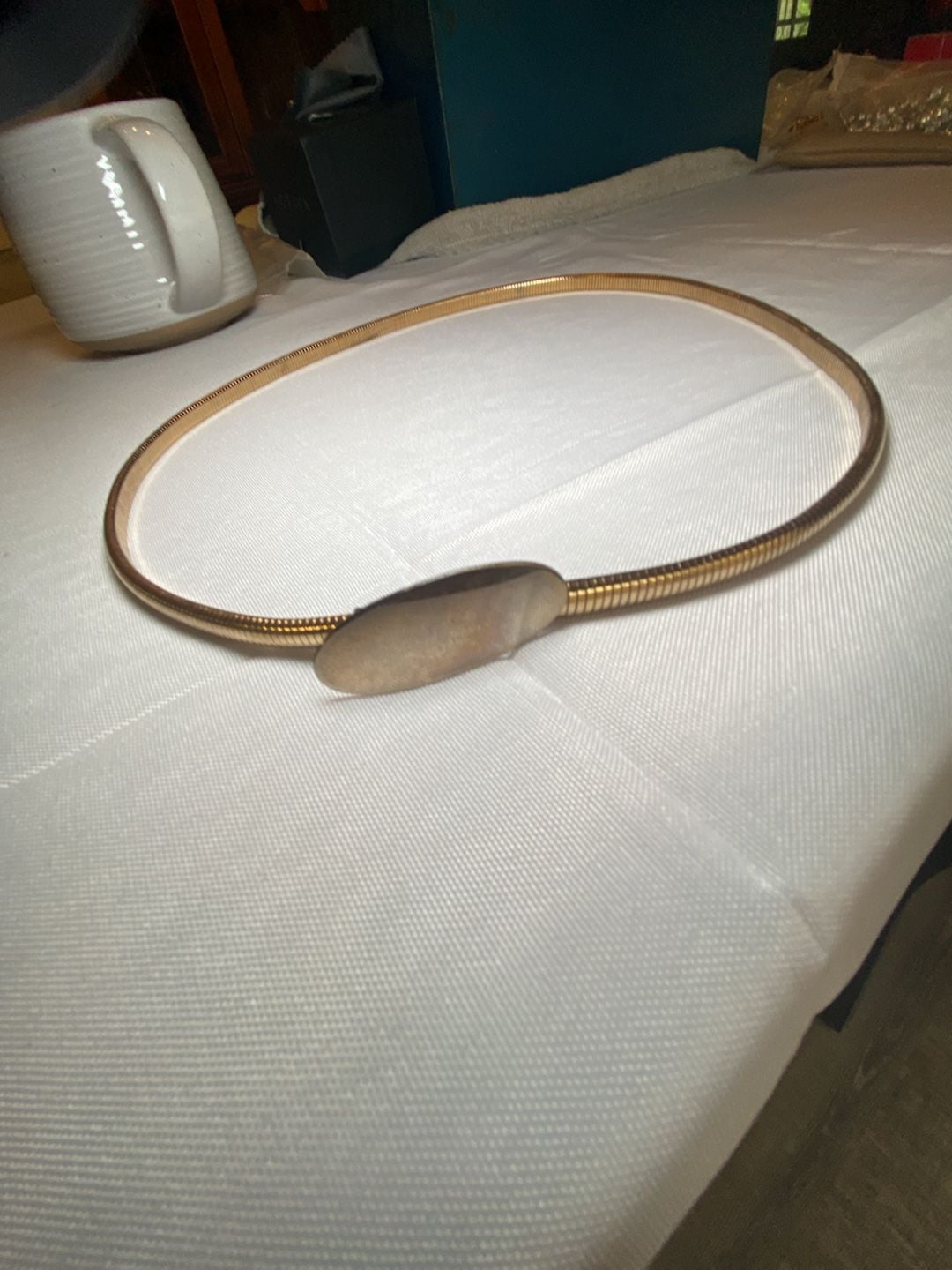 Vintage Gold Tone Metal Stretch Snake Chain Belt Oval Buckle 2