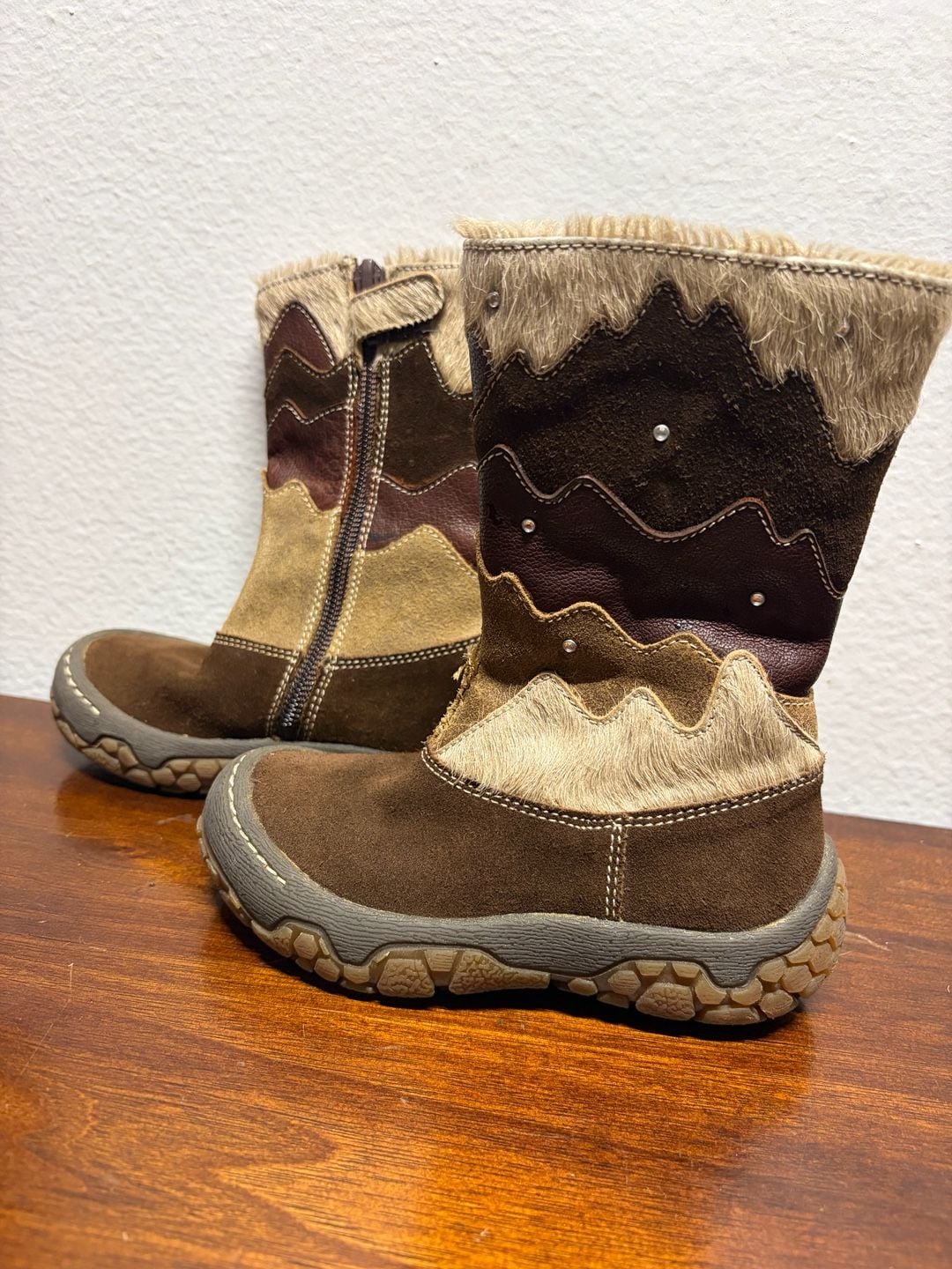 Naturino Girls Boots Size 24 Brown Leather Calf Hair Winter Snow 2