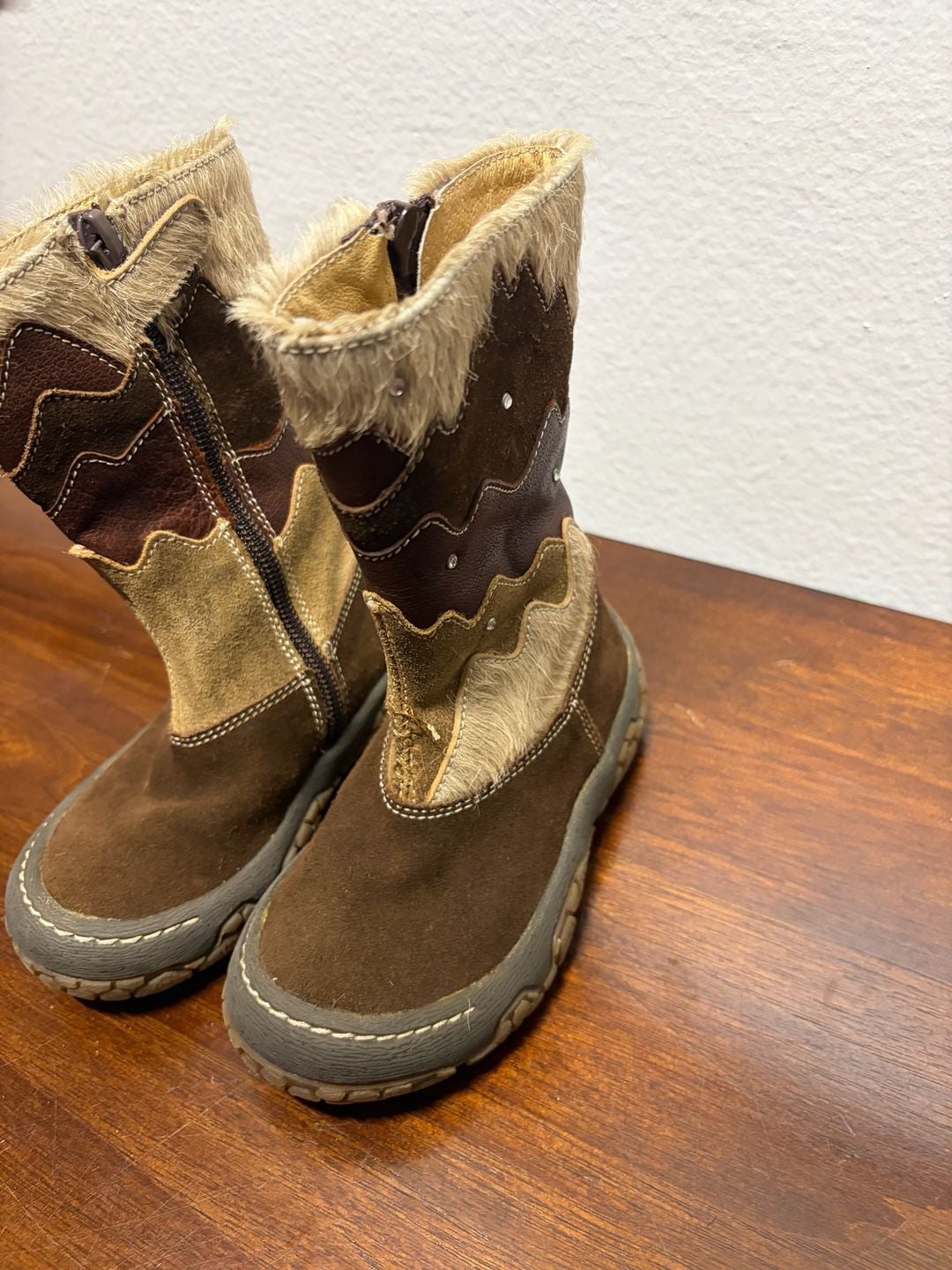 Naturino Girls Boots Size 24 Brown Leather Calf Hair Winter Snow 9