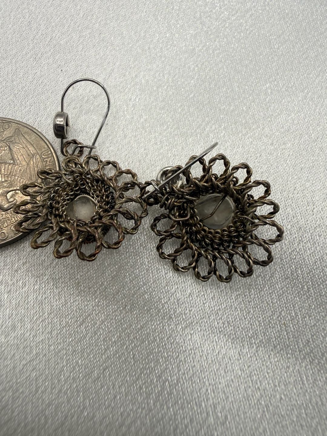Antique Prussian-Silesian Iron Wire-Work Blue Rhinestone Earrings 3