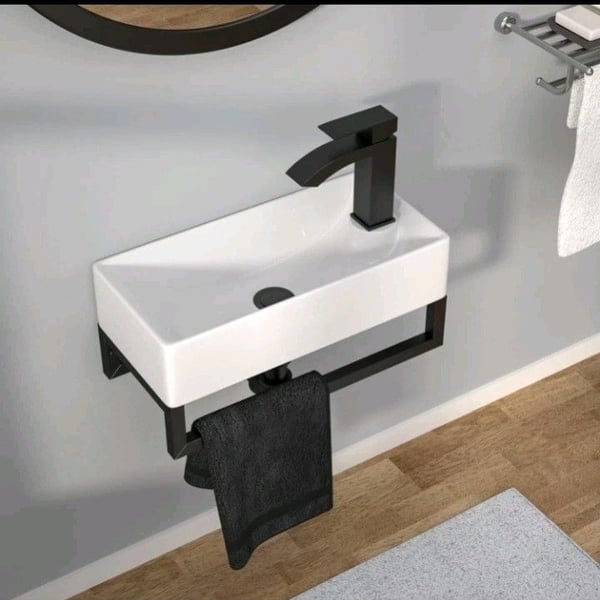 Kichae Wall Mount Small Floating Bathroom Sink with Towel Rack