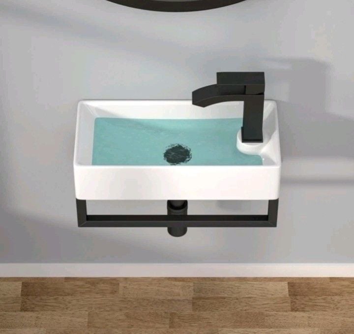Kichae Wall Mount Small Floating Bathroom Sink with Towel Rack 8