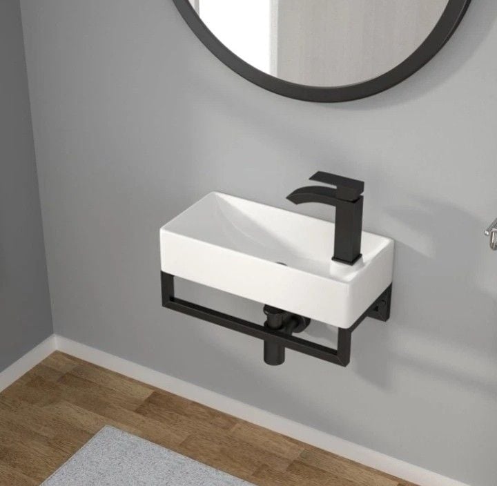 Kichae Wall Mount Small Floating Bathroom Sink with Towel Rack 10
