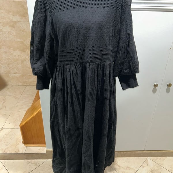 The Collective Dress Size XL Black Eyelet Lace Midi Long Sleeve