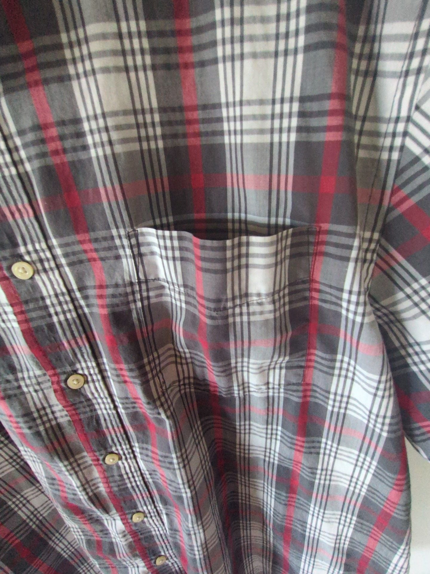 Faded Glory Short Sleeve Plaid Button-Up Shirt Red Gray 3