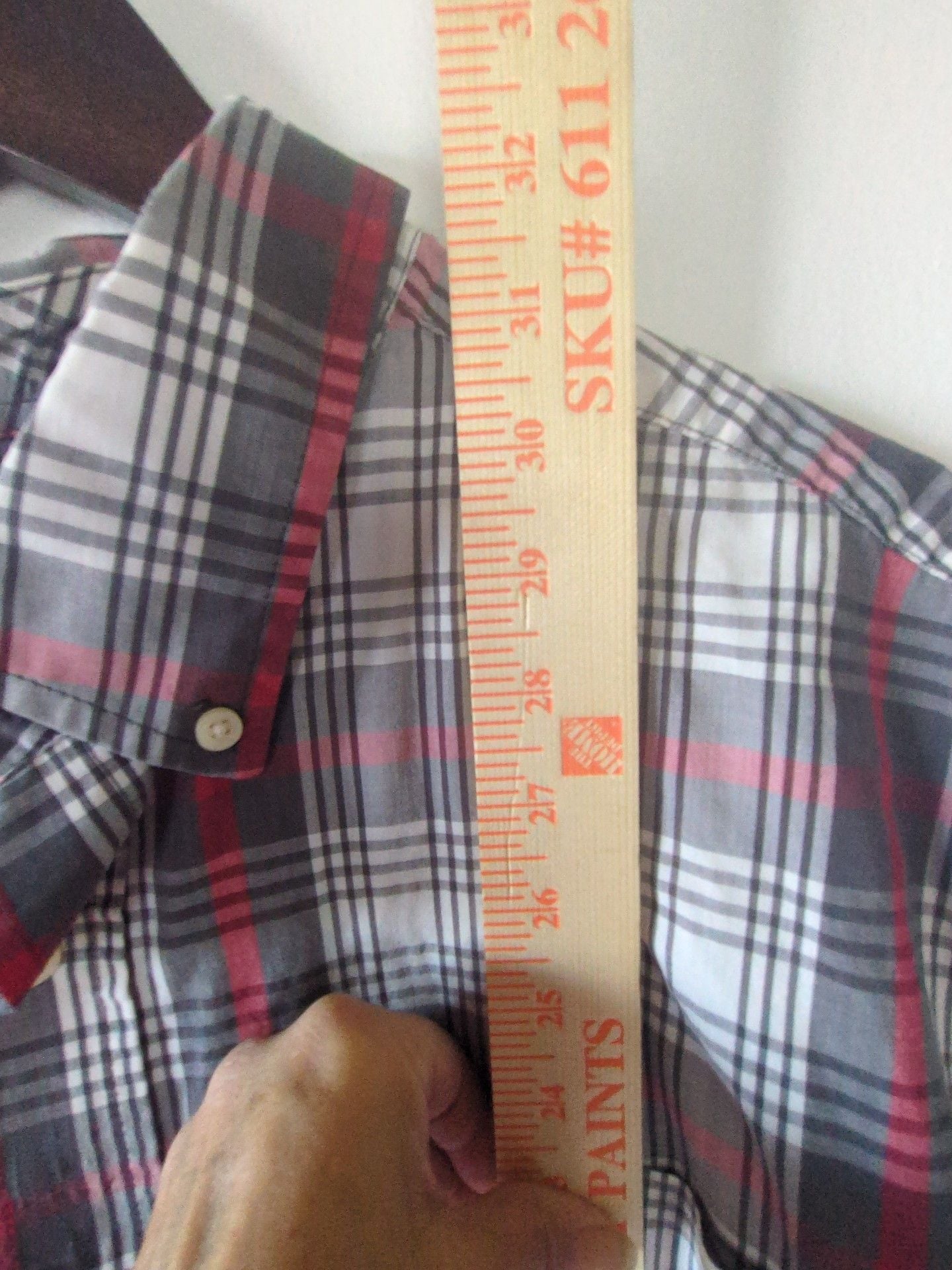 Faded Glory Short Sleeve Plaid Button-Up Shirt Red Gray 7
