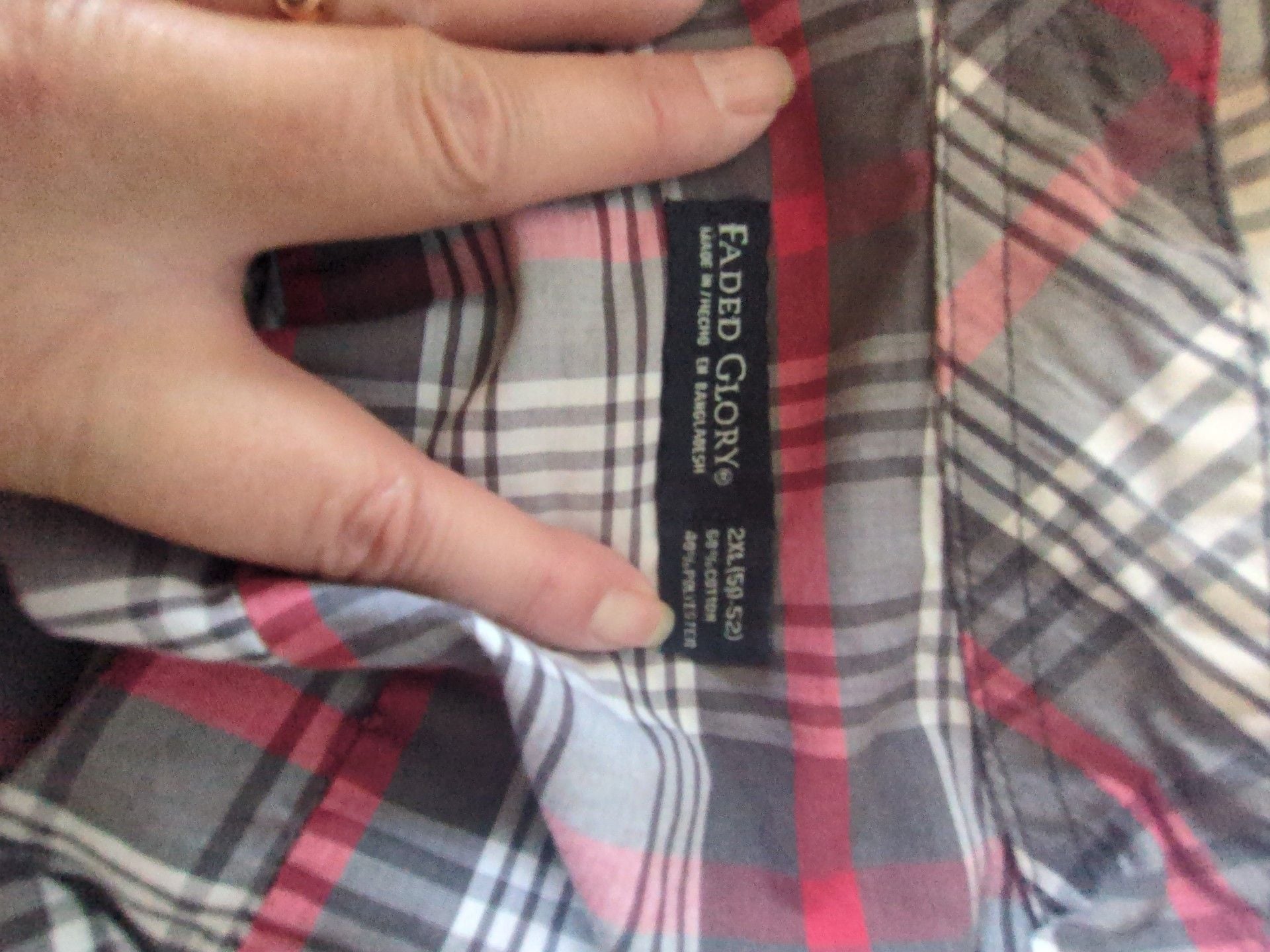 Faded Glory Short Sleeve Plaid Button-Up Shirt Red Gray 8