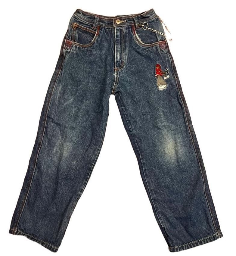 Urban X Vintage Y2K Baggy Skater Jeans Size 10 24W Embroidered Chain JNCO Style 9