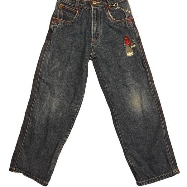 Urban X Vintage Y2K Baggy Skater Jeans Size 10 24W Embroidered Chain JNCO Style
