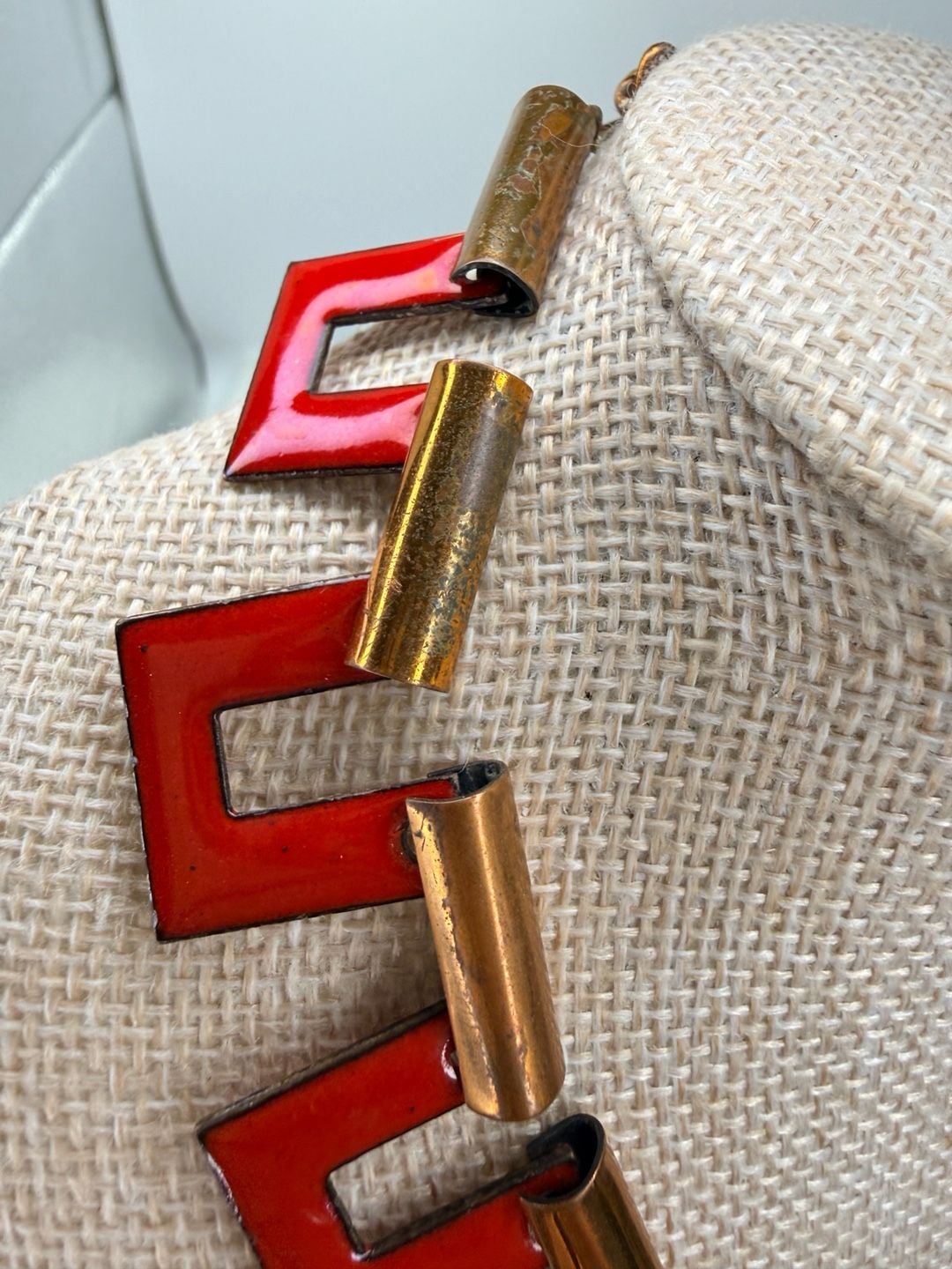 Unbranded Vintage Geometric Red Enamel Copper Necklace 3