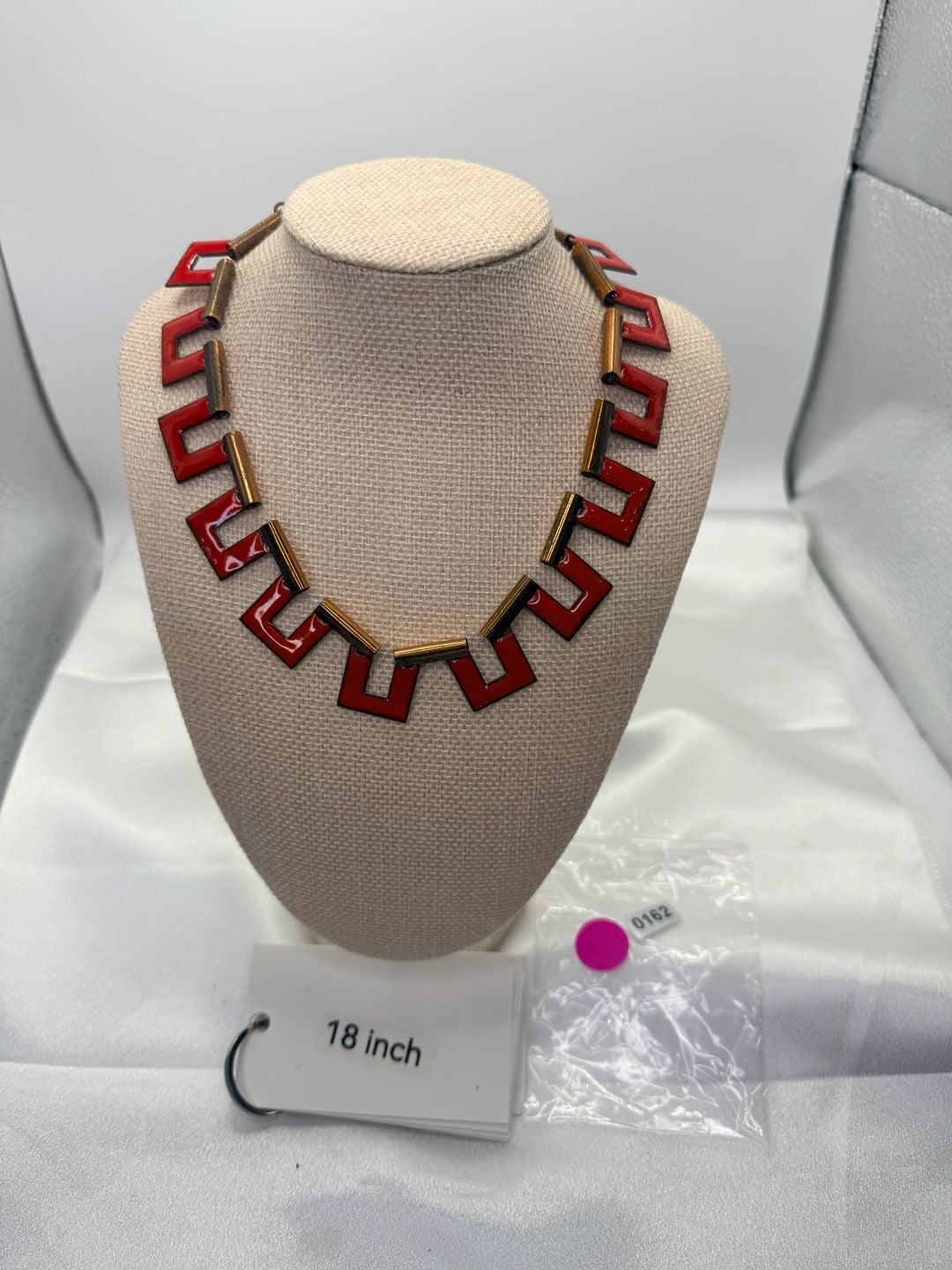 Unbranded Vintage Geometric Red Enamel Copper Necklace 8