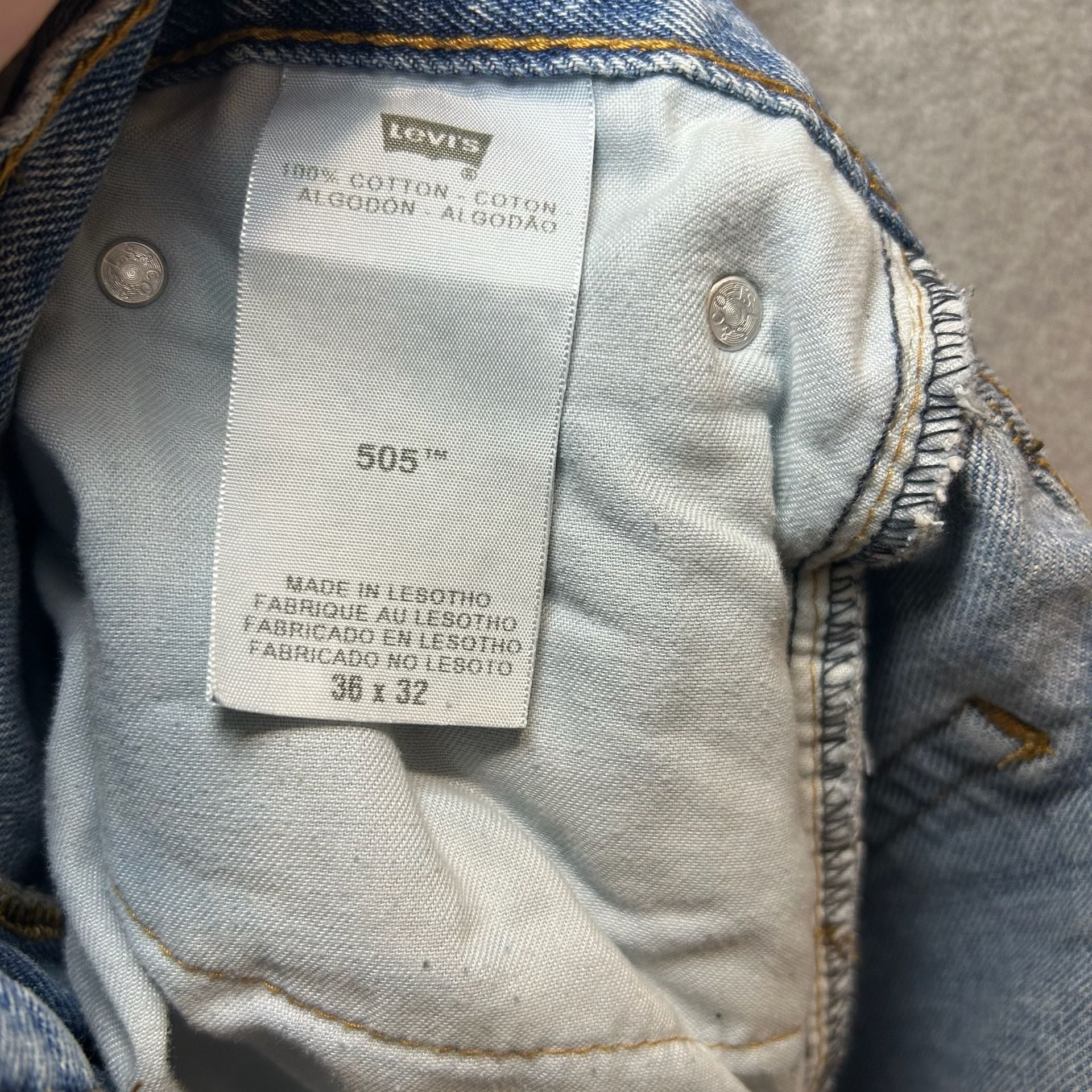 Levi's 505 Blue Denim Regular Fit Straight Leg Jeans Size 36x32 7