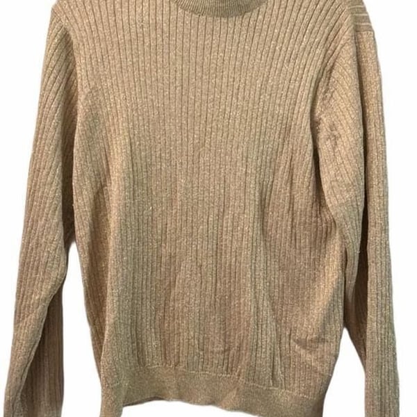 Vintage Talbots Ribbed Metallic Mock Neck Sweater Size XL Gold