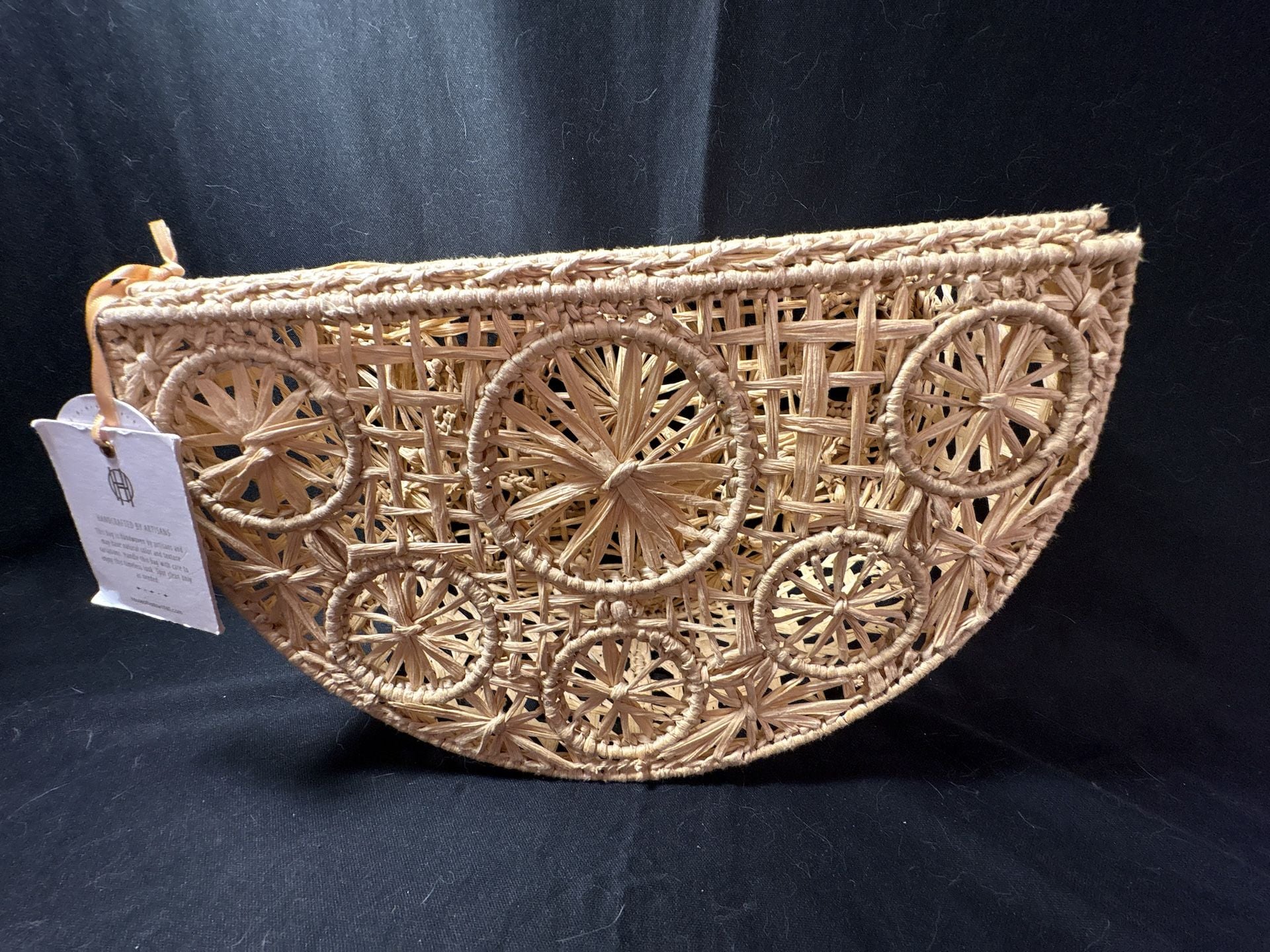 House of Harlow 1960 Handwoven Raffia Half Moon Basket Top Handle Bag 7
