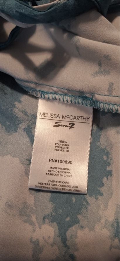 Melissa McCarthy Seven7 3X Blue Teal Tie Dye Tunic Blouse Pintuck Long Sleeve 7