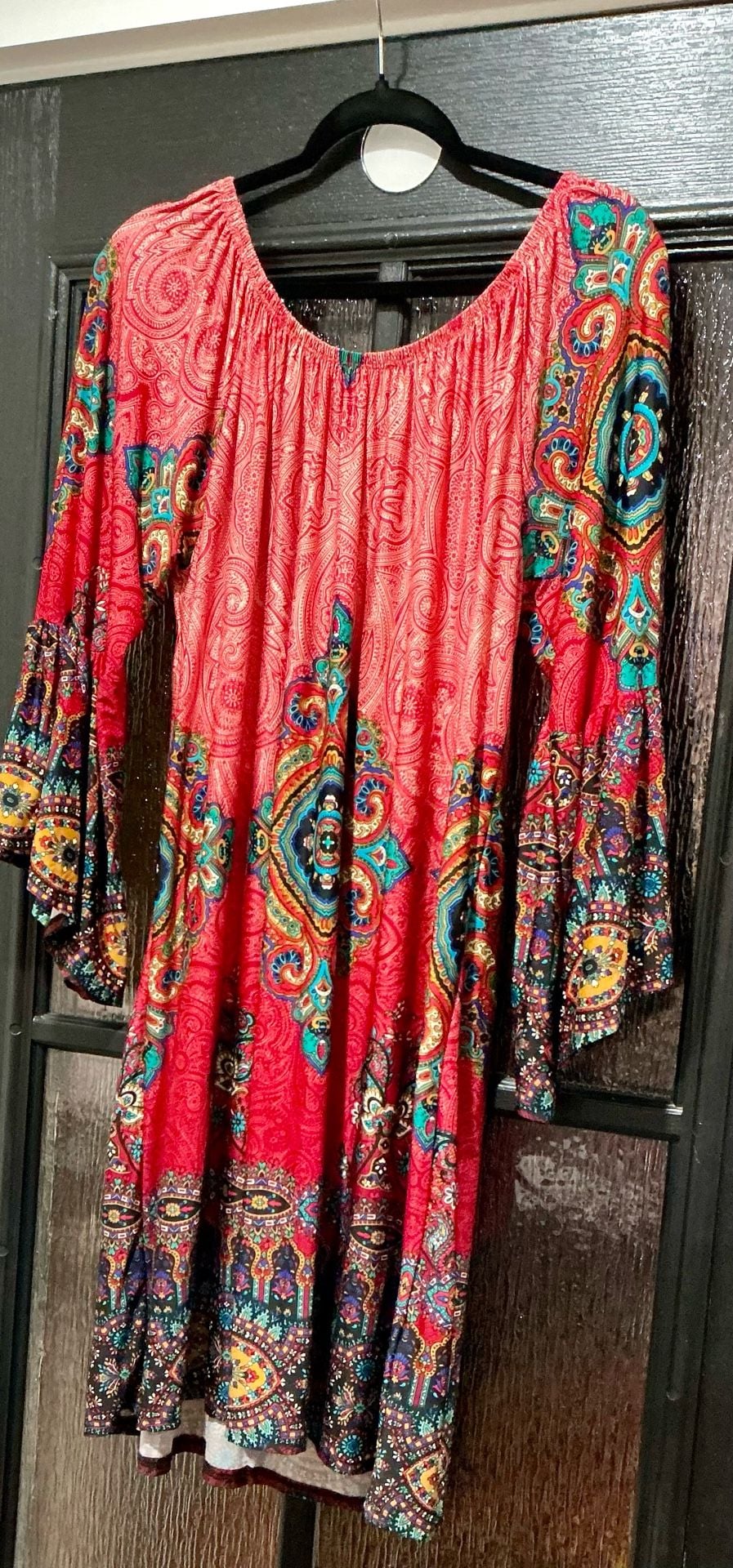 Madison Dress Size XL 3X Grande Red Paisley Boho Bell Sleeve 3