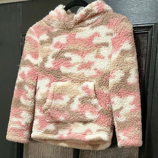 Girls Rule Sherpa Hoodie Size 10 Pink Camo Fleece Pullover Sweatshirt