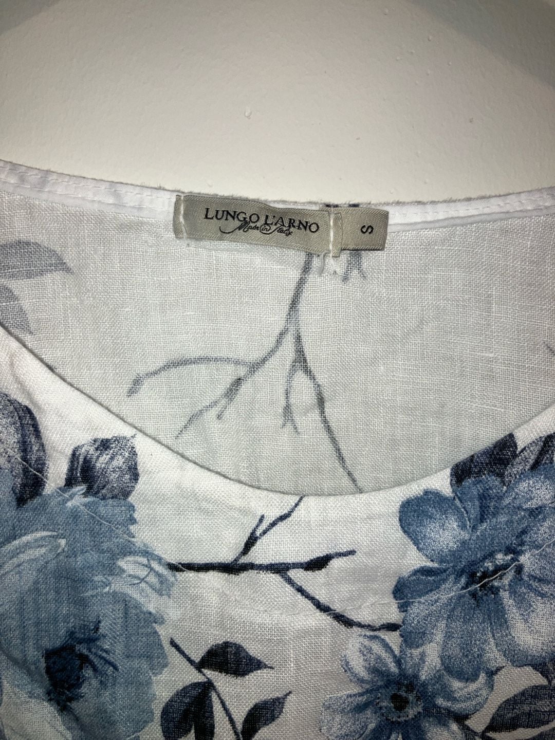 Lungo L'Arno Floral Linen Dolman Sleeve Crop Top Size S Blue White 5