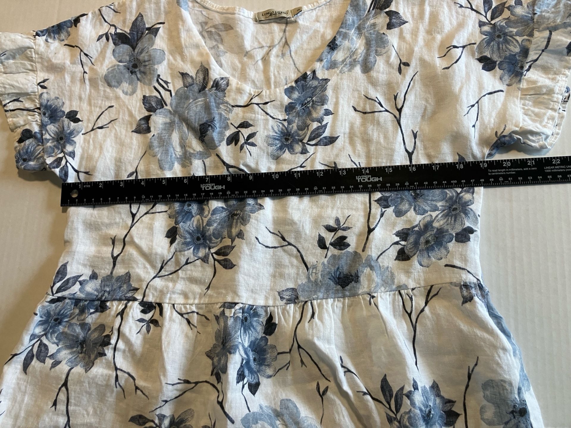 Lungo L'Arno Floral Linen Dolman Sleeve Crop Top Size S Blue White 6