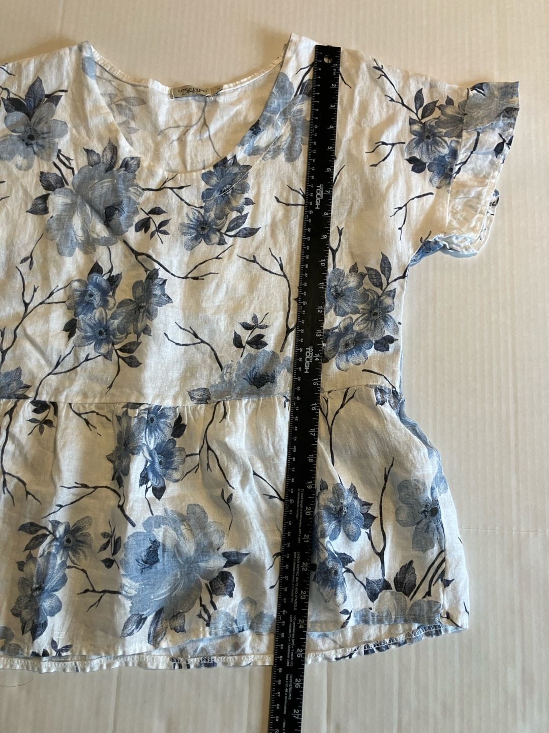 Lungo L'Arno Floral Linen Dolman Sleeve Crop Top Size S Blue White 7