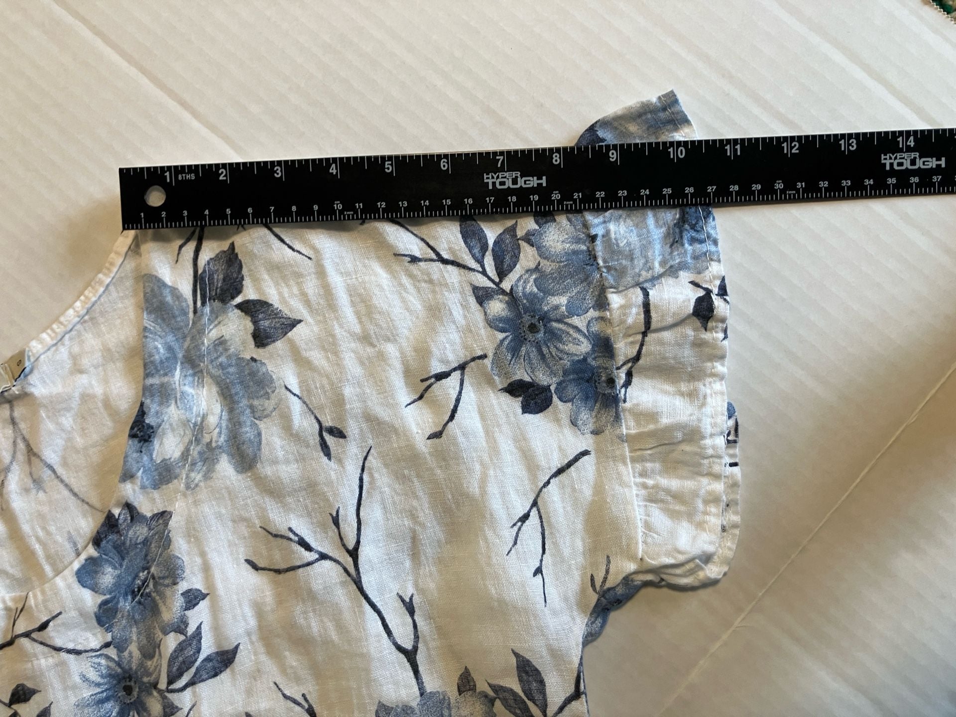 Lungo L'Arno Floral Linen Dolman Sleeve Crop Top Size S Blue White 8
