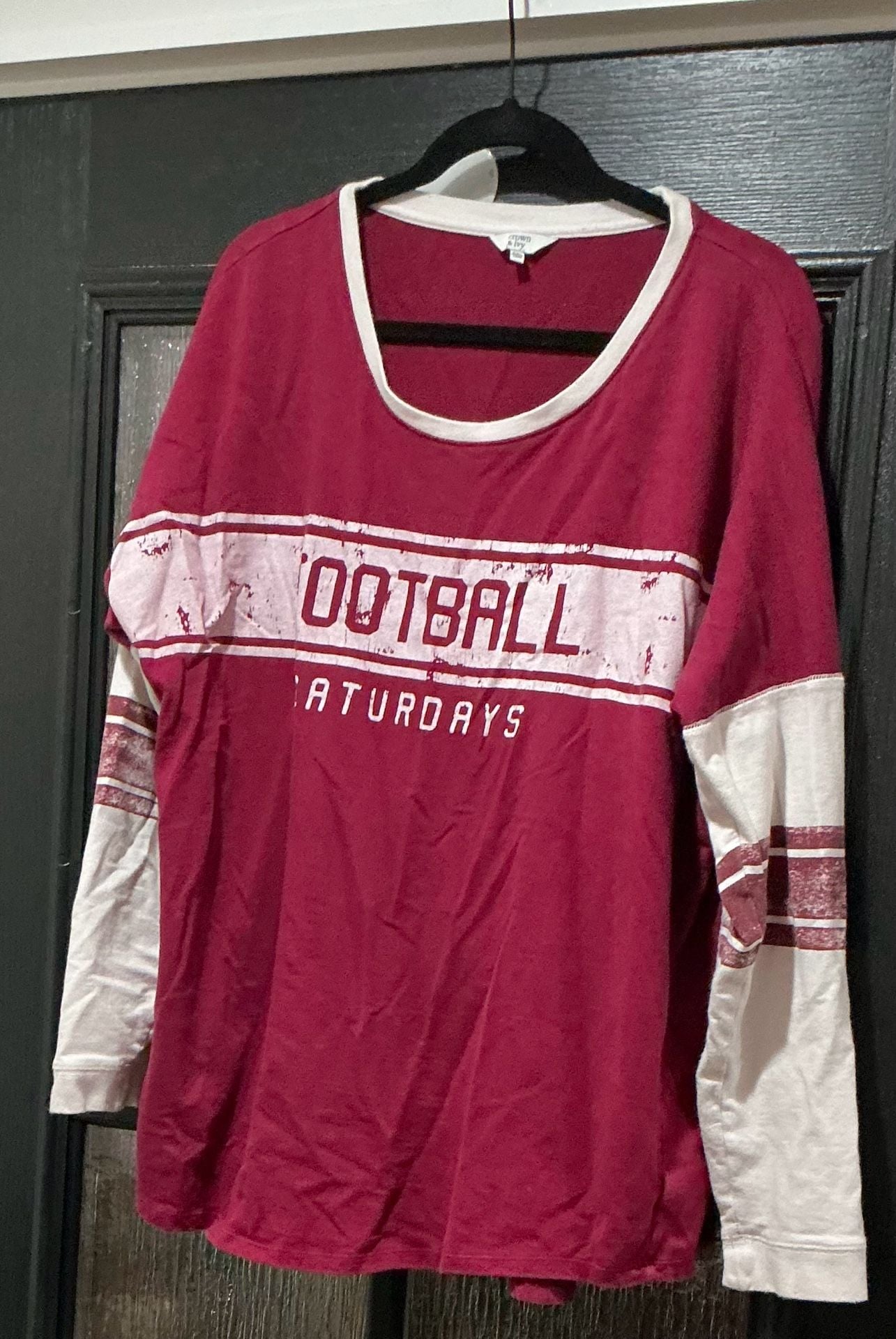 Crown & Ivy Football Saturdays Sweatshirt Size XXL Red White Long Sleeve Top 2