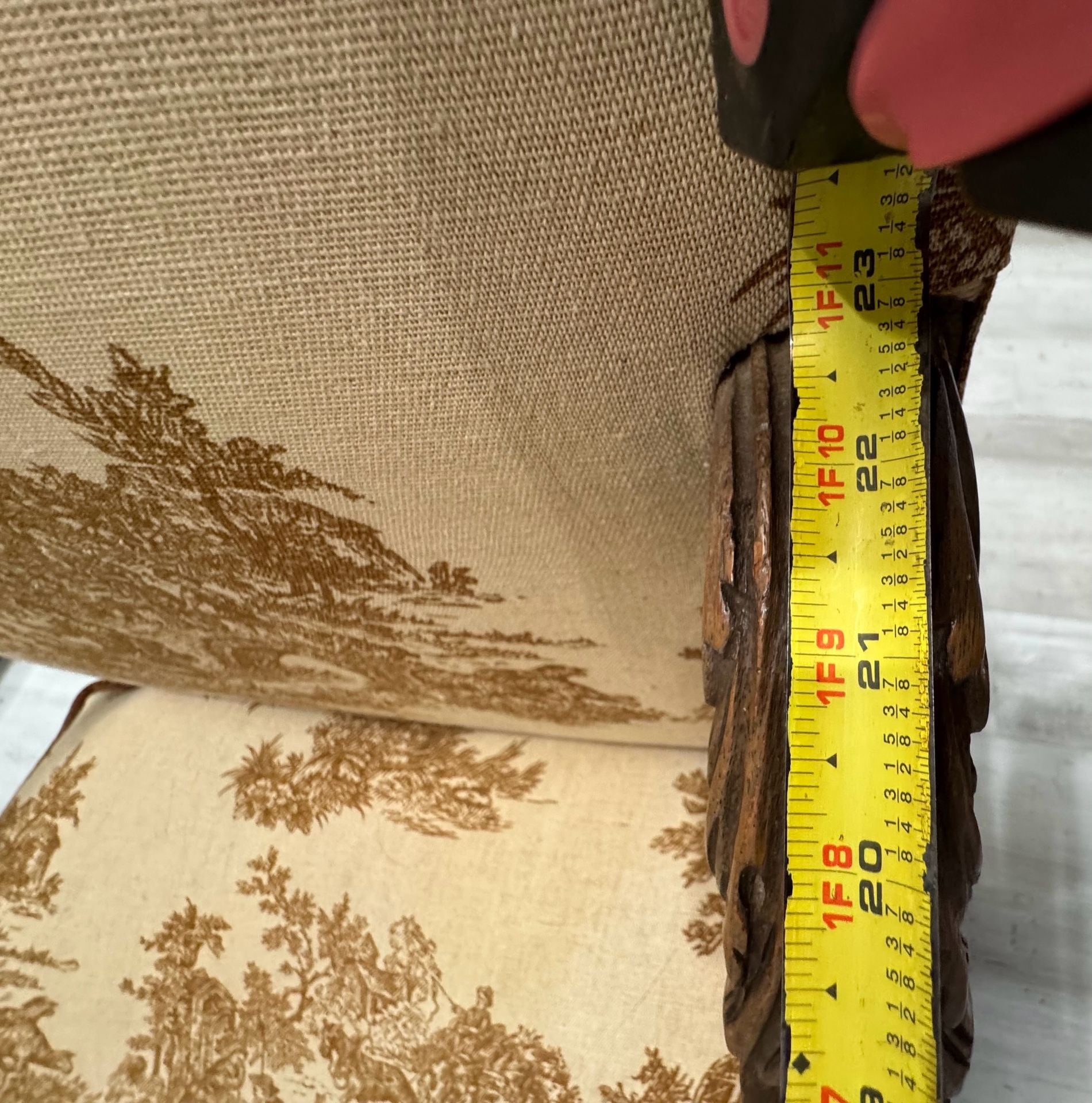 Antique French Louis Style Walnut Armchair with Toile Print Upholstery 9