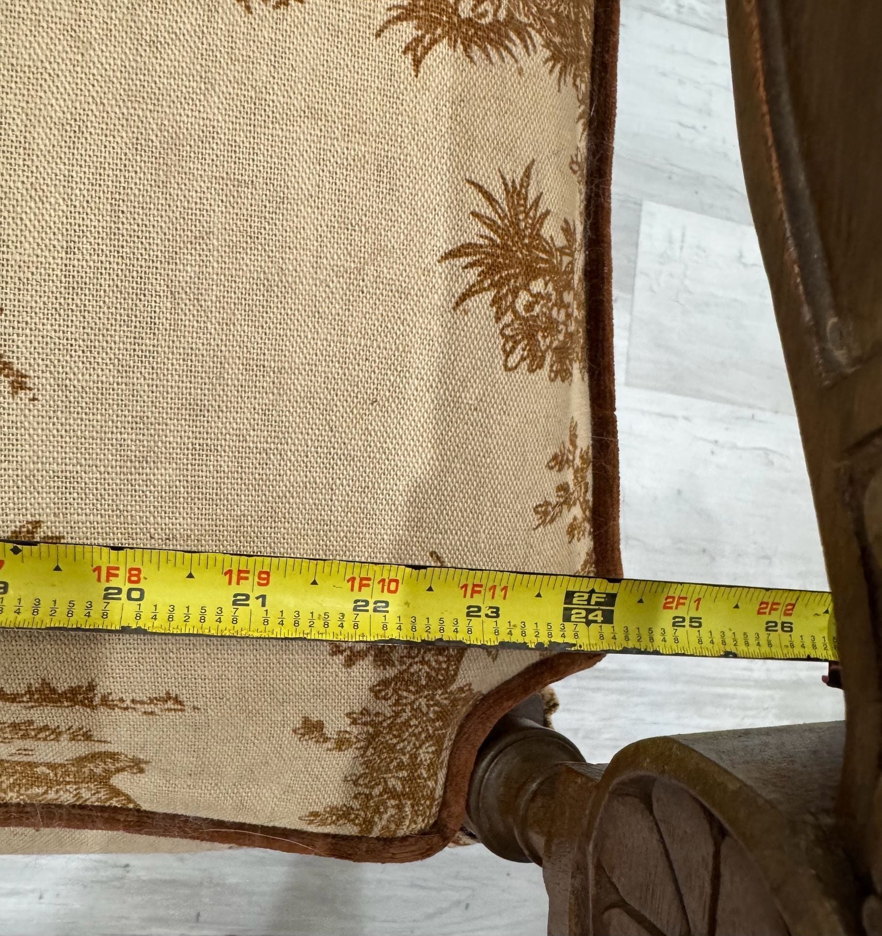 Antique French Louis Style Walnut Armchair with Toile Print Upholstery 12