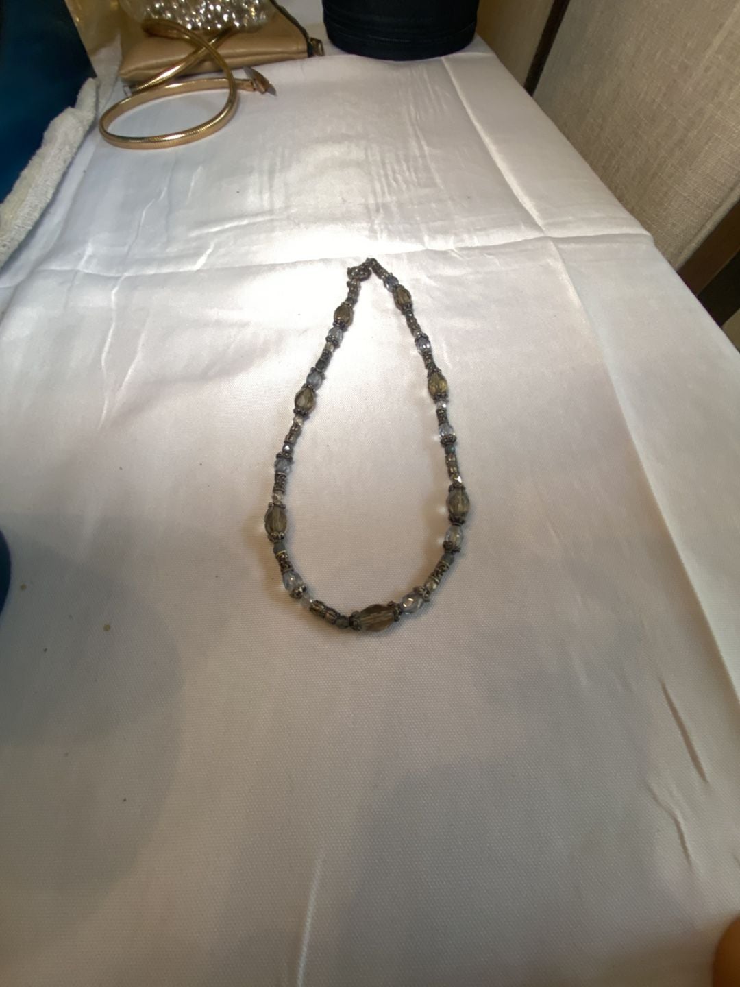Vintage Beaded Necklace Gray Crystal Glass Silver Tone 2