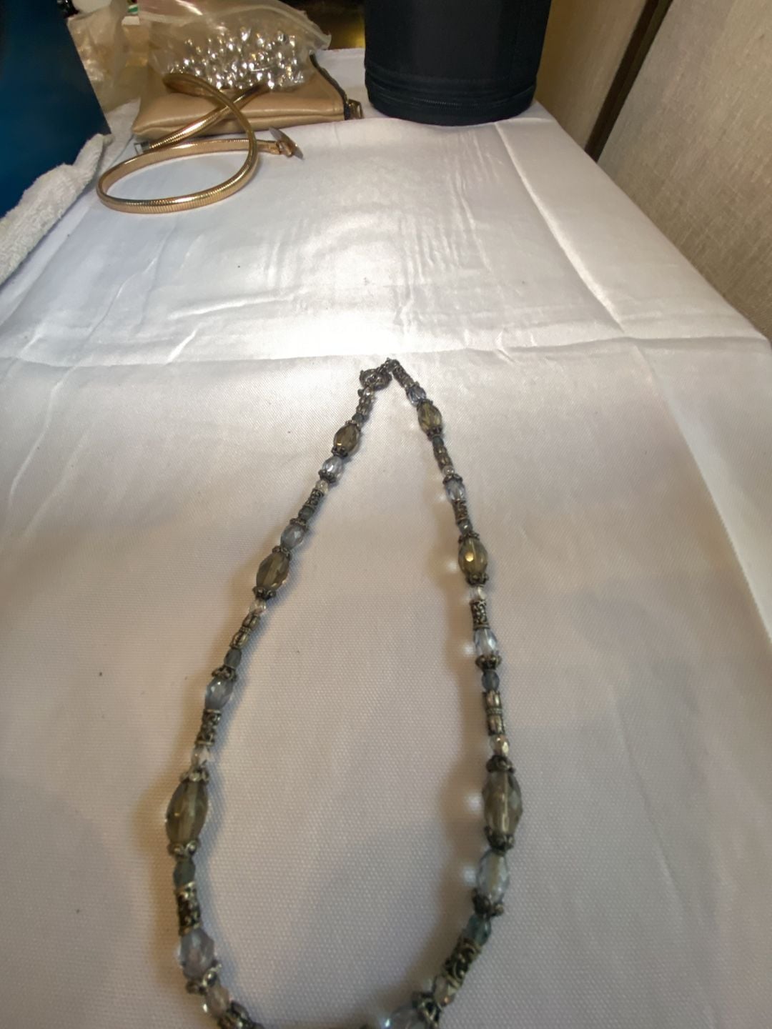 Vintage Beaded Necklace Gray Crystal Glass Silver Tone 3