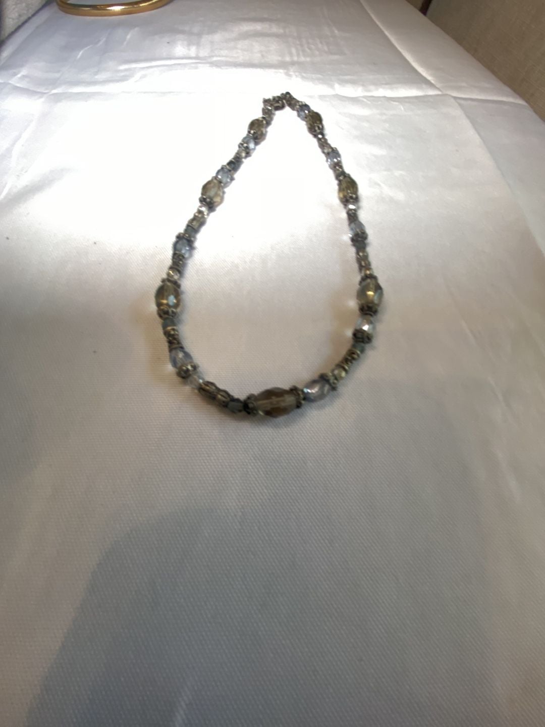 Vintage Beaded Necklace Gray Crystal Glass Silver Tone 4