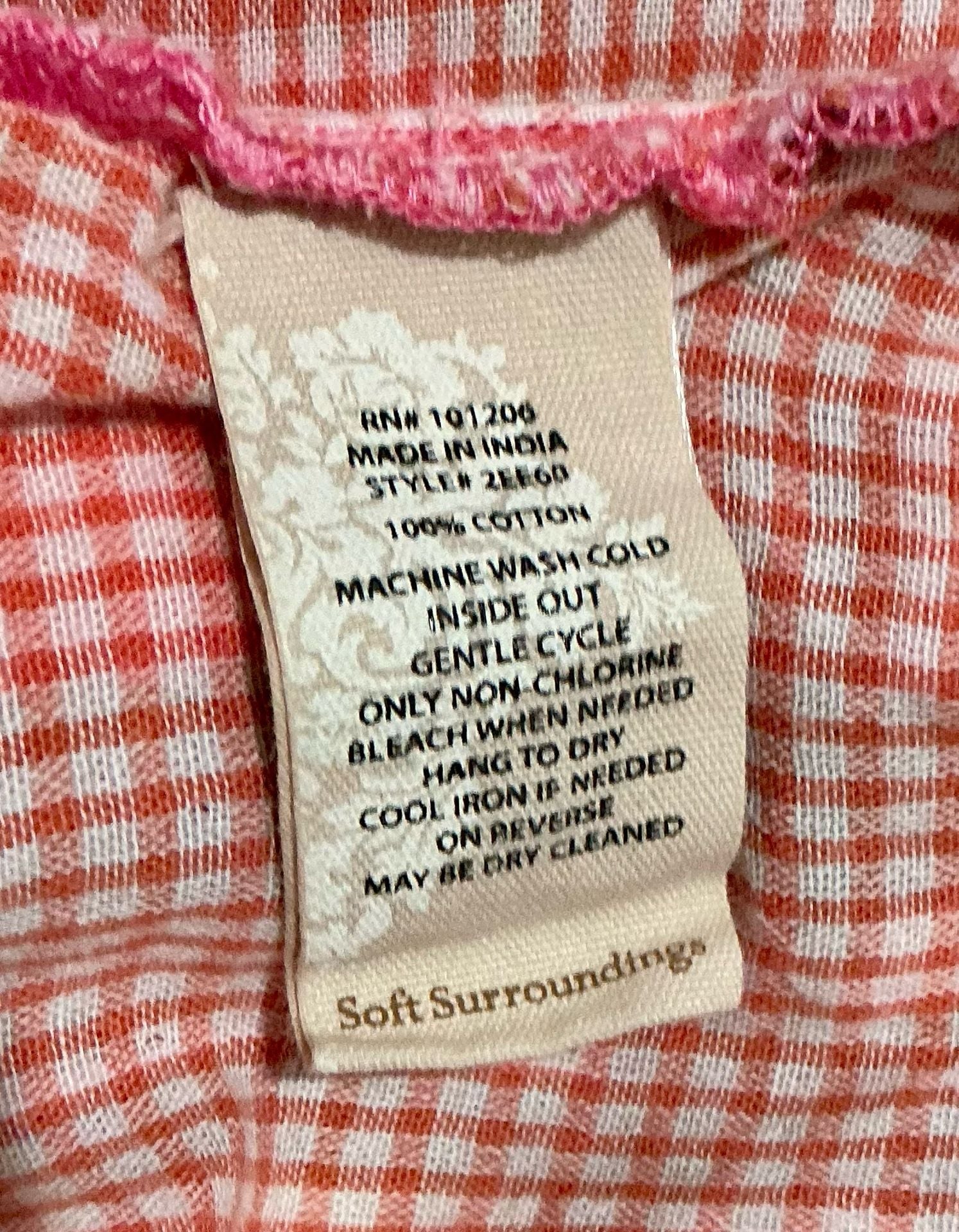 Soft Surroundings Plaid Pop Over Top Size XL Pink Short Sleeve Cotton Blouse 5
