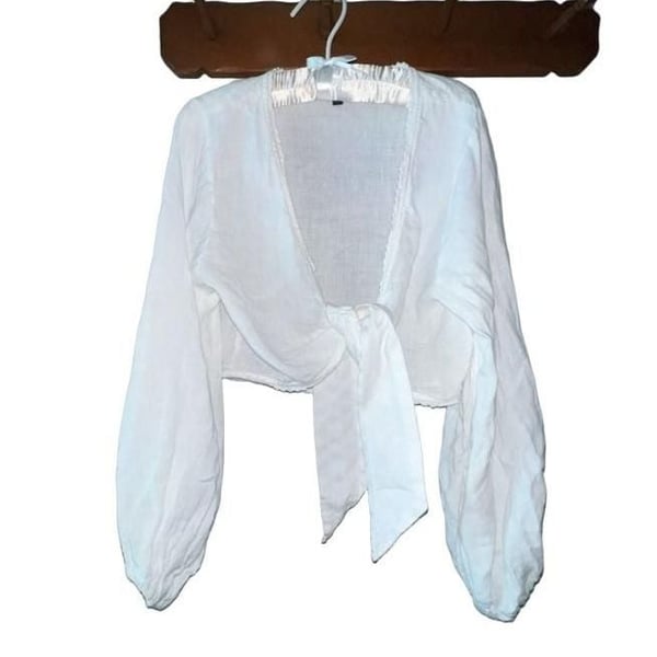 Shore Tie Front Crop Top Size XS White Linen Long Sleeve Shrug