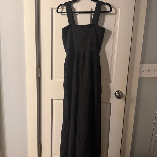 NWT Quince Smocked Wide Leg Jumpsuit Size M Black Cotton Gauze