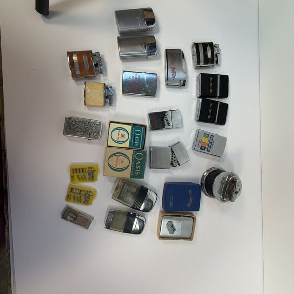 Vintage Lighter Lot of 18 - 1950s Zippos Leather Wrapped, Teamsters Table Lighter