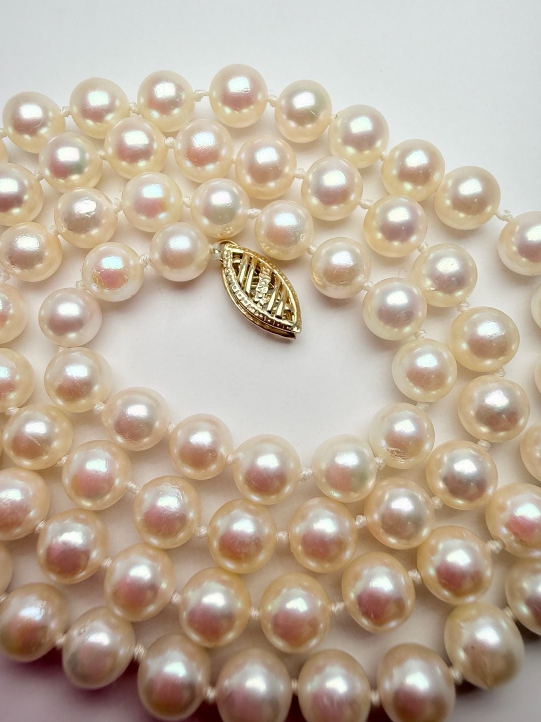 Vintage 14K Yellow Gold Cultured Pearl Strand Necklace White 7