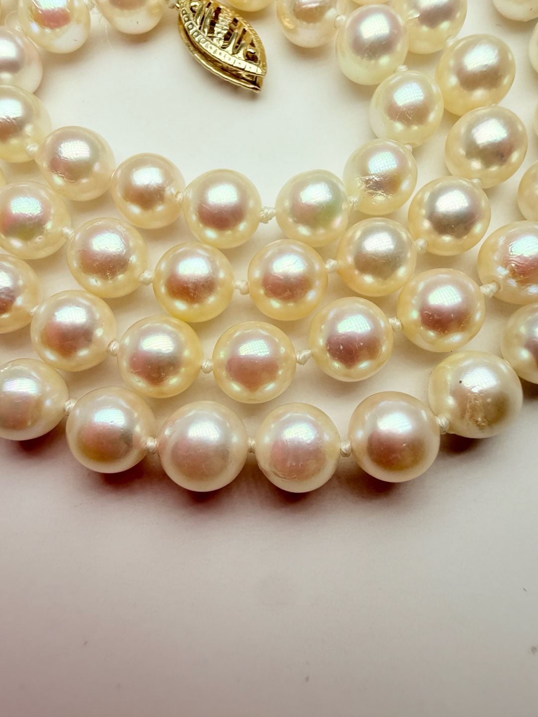 Vintage 14K Yellow Gold Cultured Pearl Strand Necklace White 8