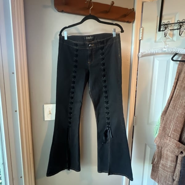 Lei Jeans Size 11 Black Lace Up Flare Denim Pants