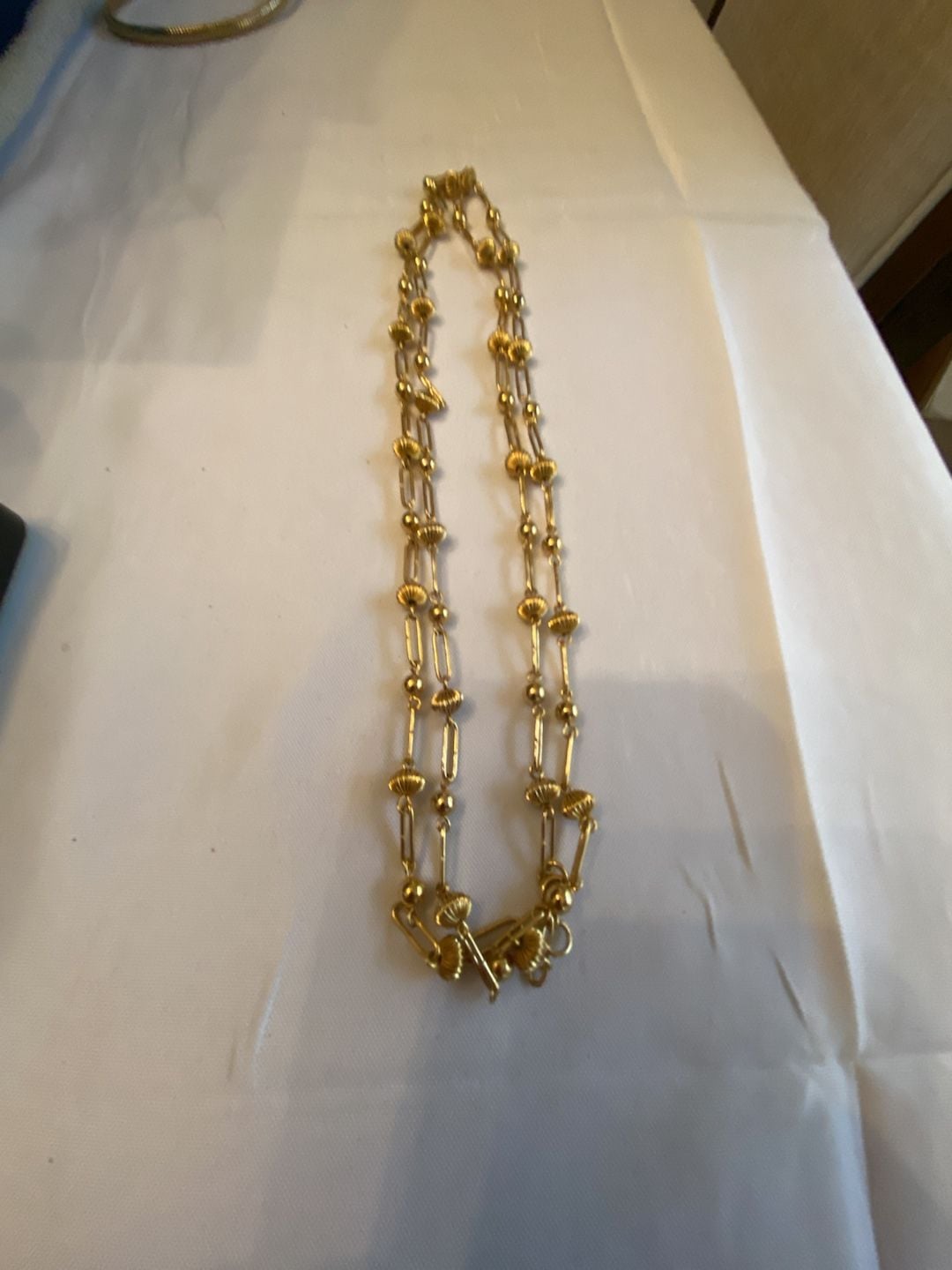 Monet Vintage Gold Tone Beaded and Linked Long Chain Necklace 2