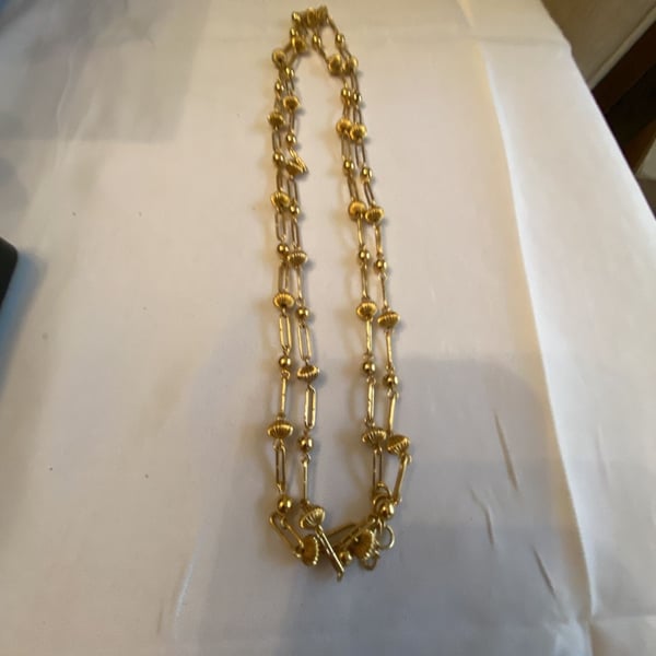 Monet Vintage Gold Tone Beaded and Linked Long Chain Necklace
