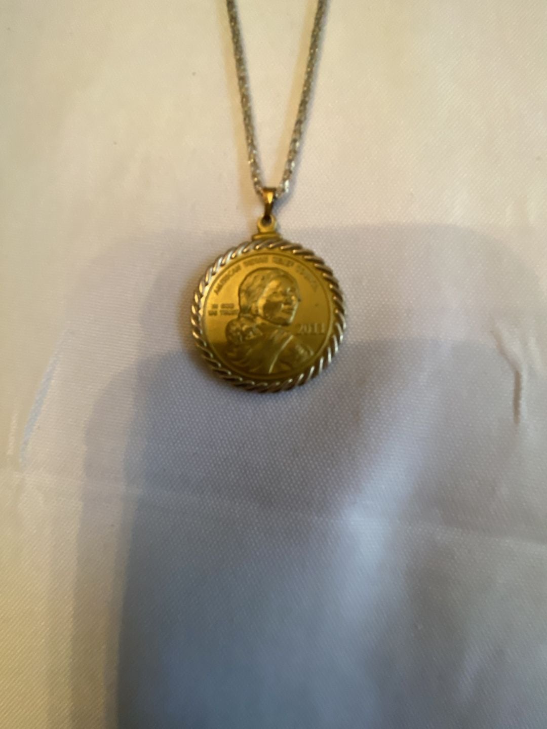 American Indian Relief Council 2011 Coin Necklace 20 Gold Tone 3