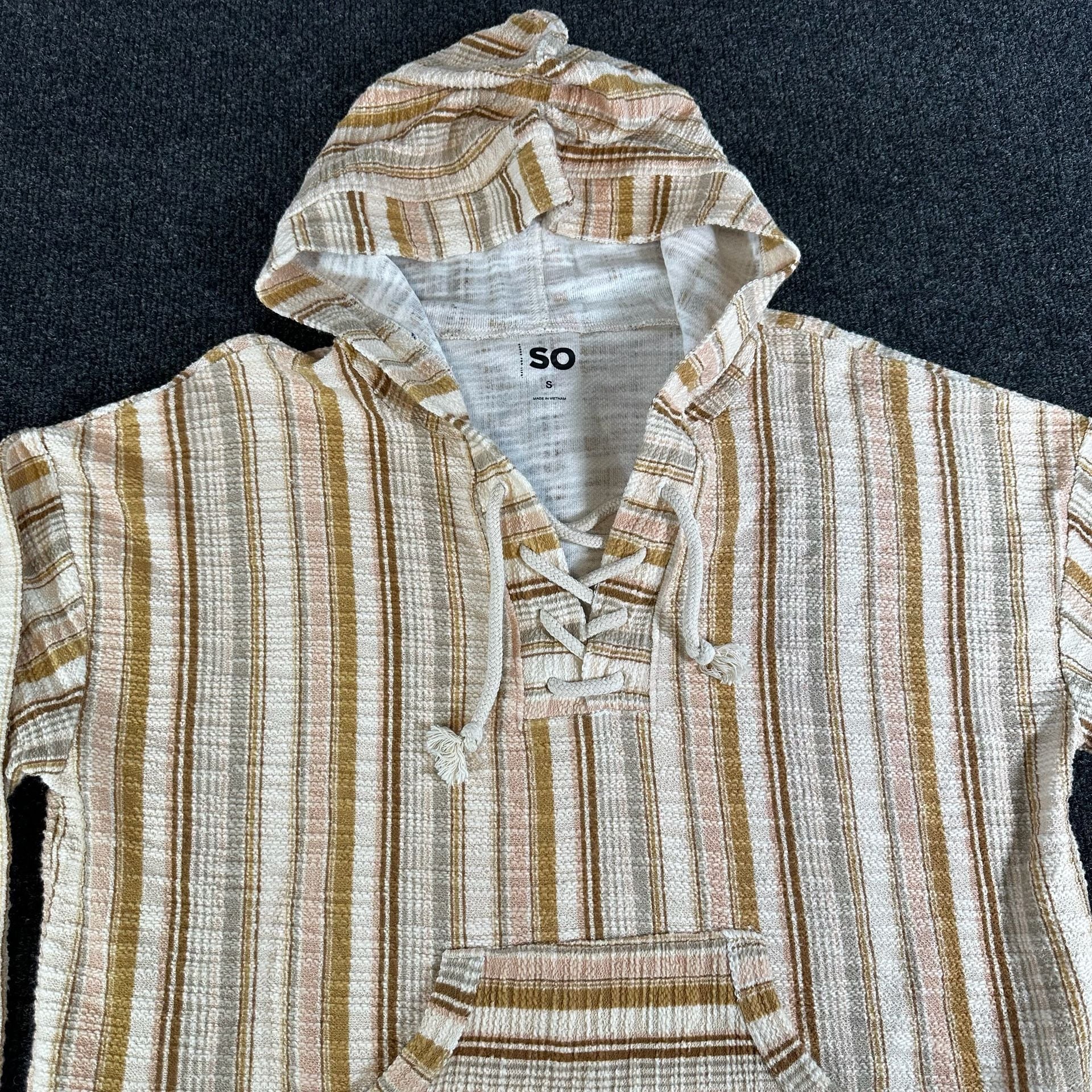 SO Striped Pullover Hoodie Size S Lace Up Pocket 2