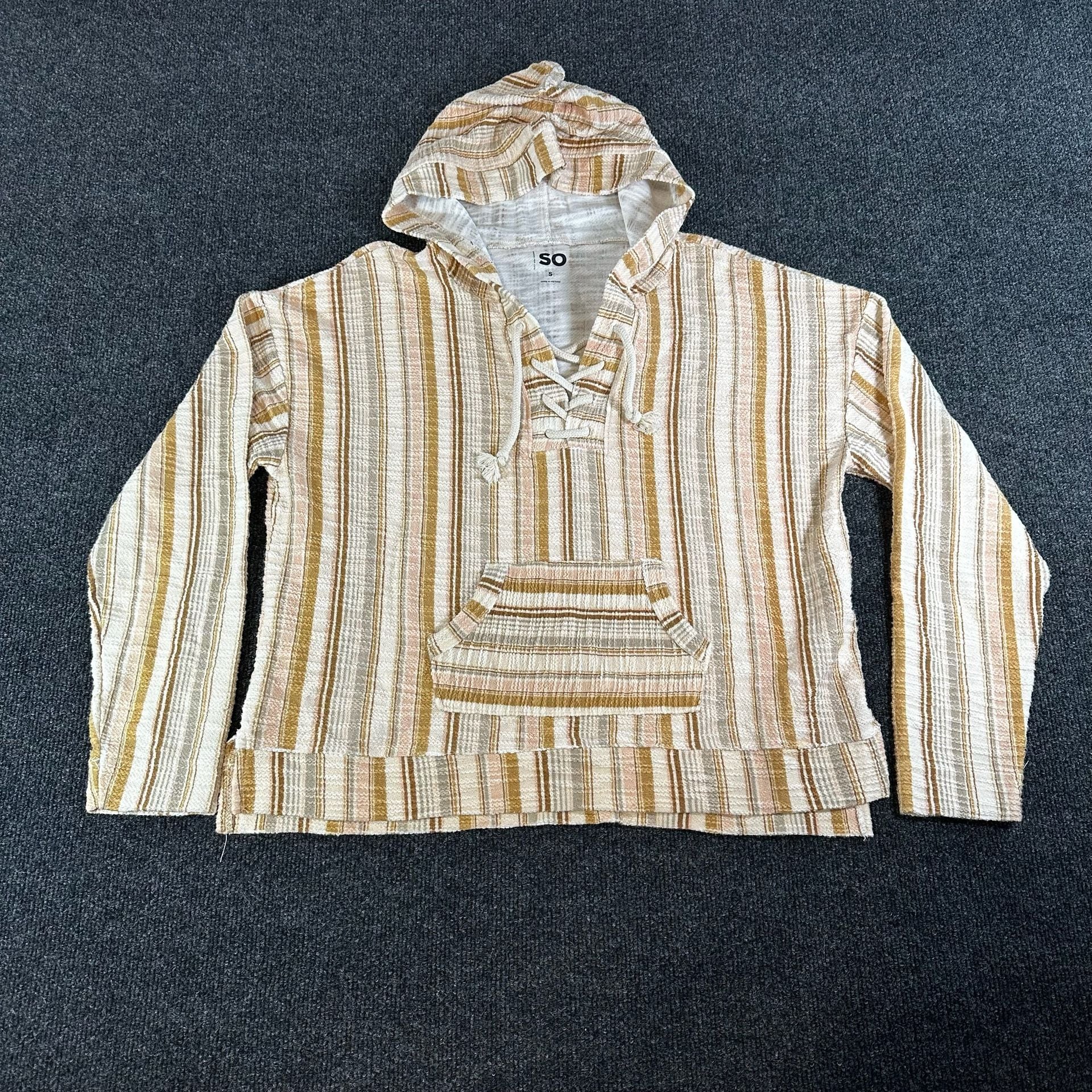 SO Striped Pullover Hoodie Size S Lace Up Pocket 3
