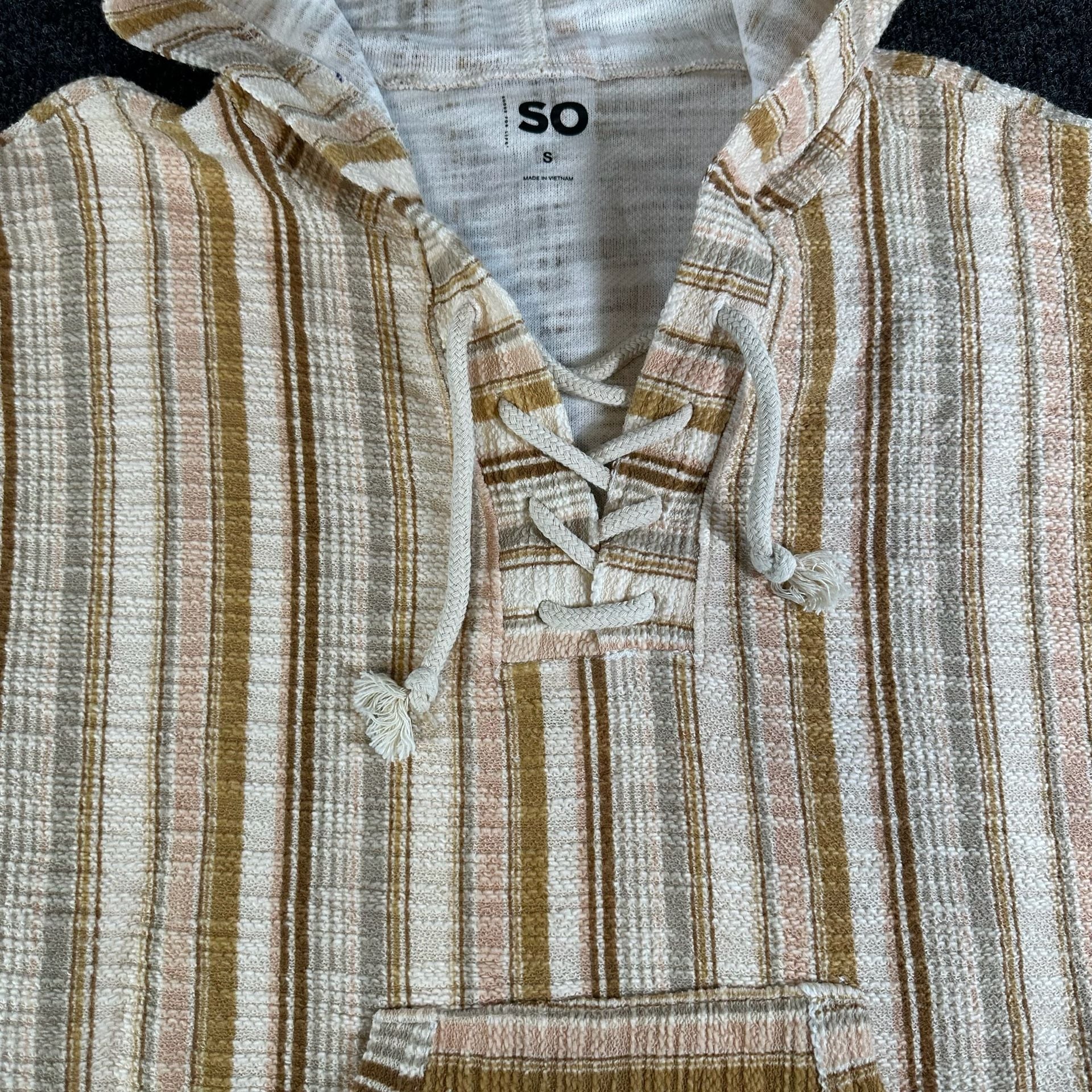 SO Striped Pullover Hoodie Size S Lace Up Pocket 5